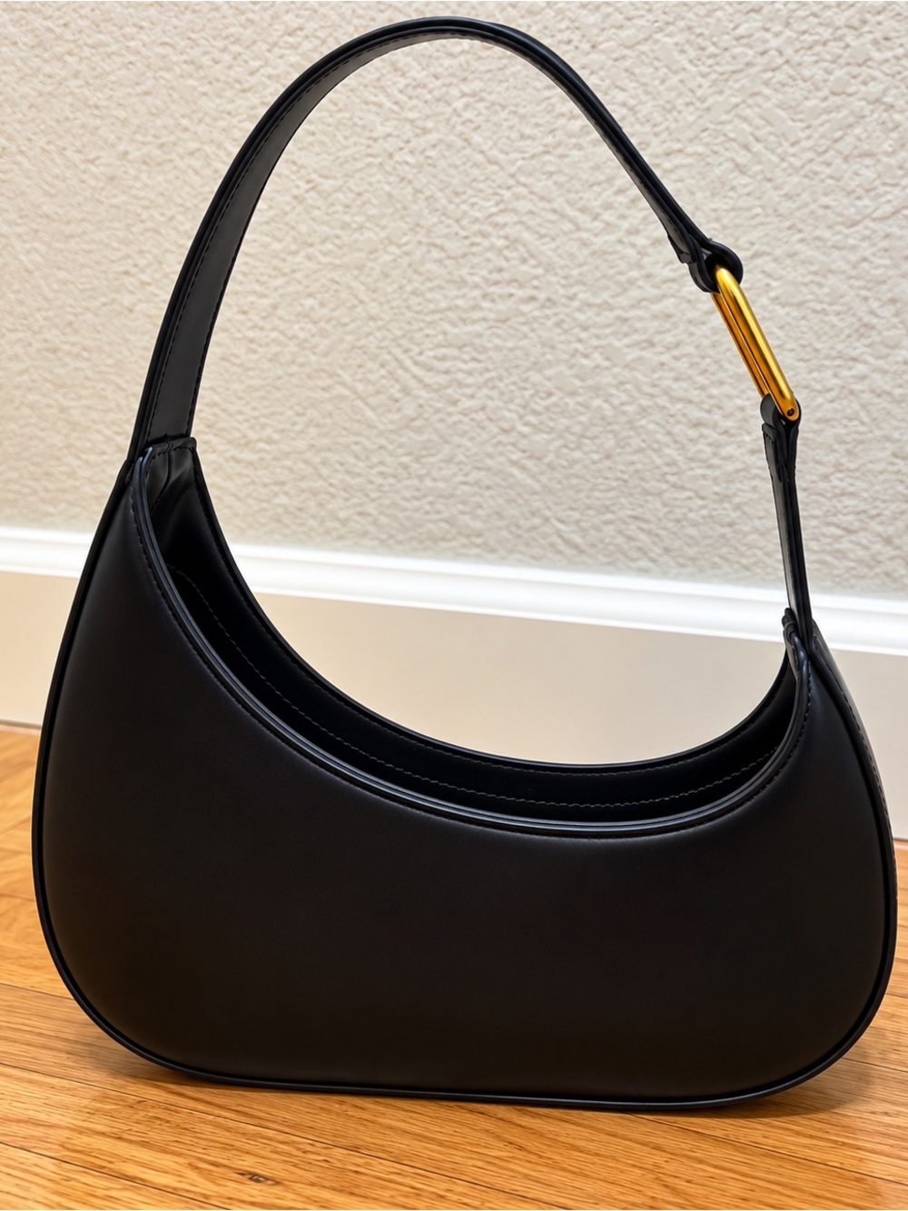 Madison West Black Crescent Shoulder Bag Gold Hardware
